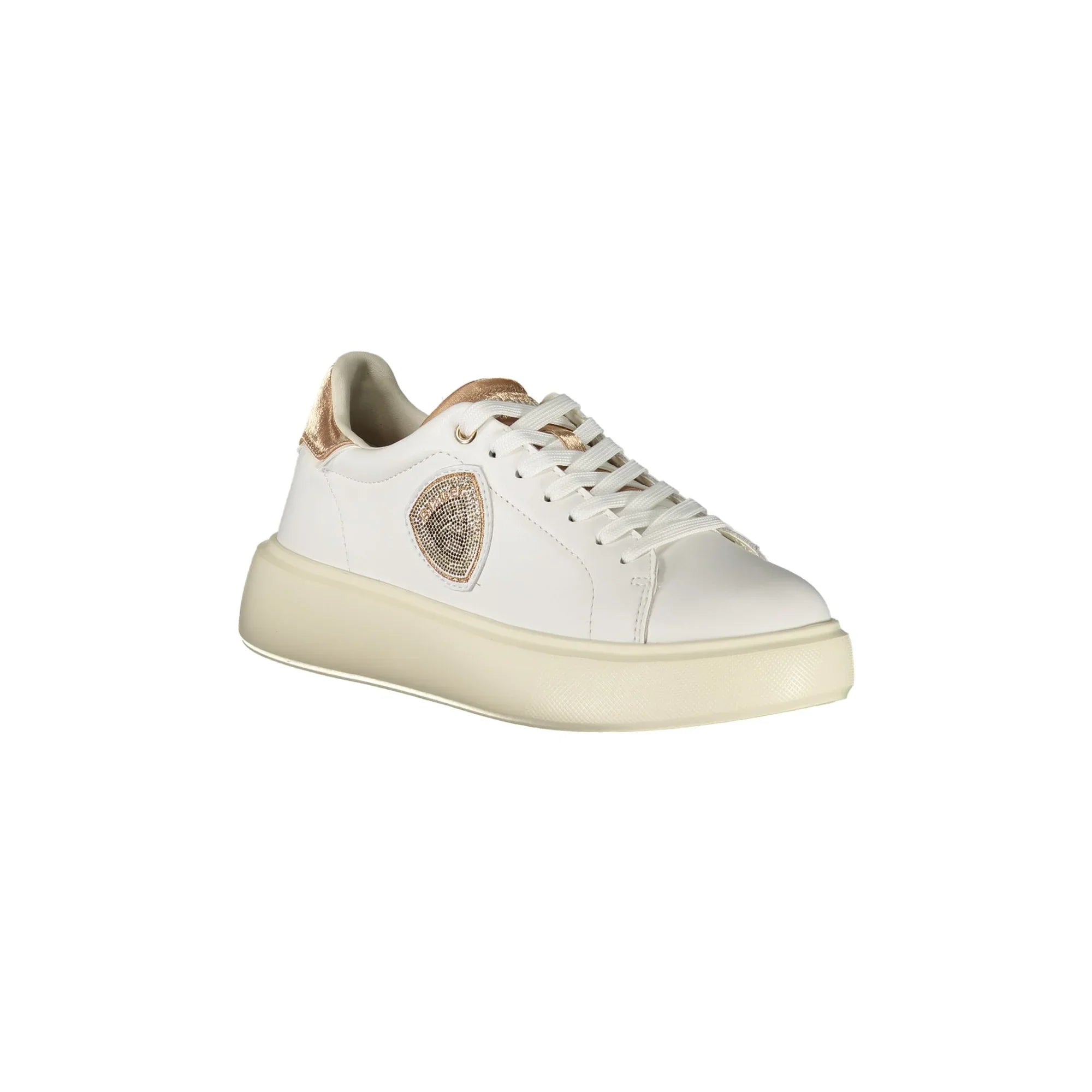 BLAUER Women's White Lace-up Sneakers with Bronze Details