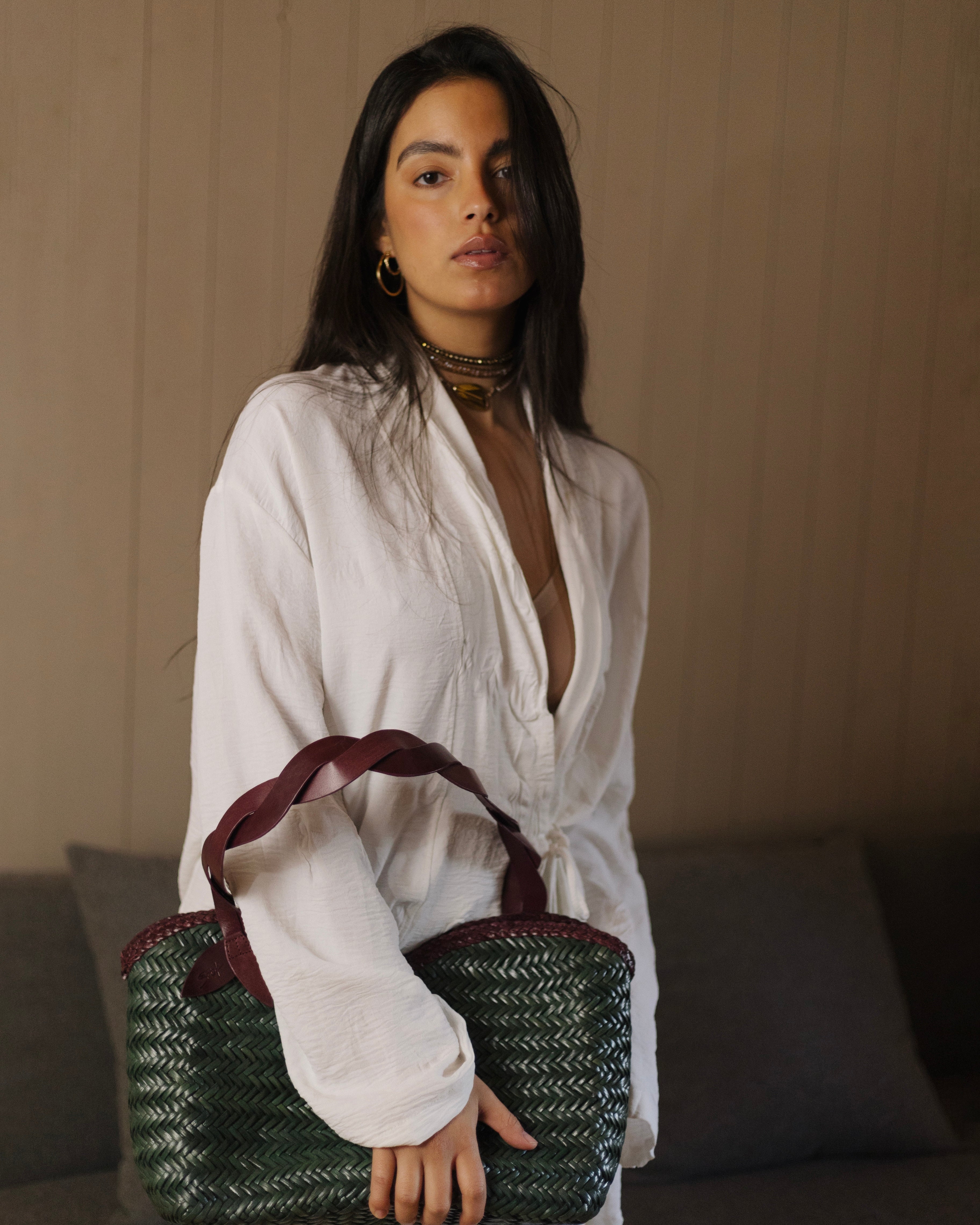 Léafa - Handwoven Artisan Shoulder Bag Burgundy & Green