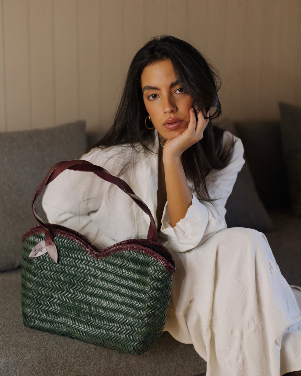 Léafa - Handwoven Artisan Shoulder Bag Burgundy & Green