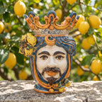 Testa di Moro con Limoni h 40 cm — Maschio Bianco, Blu e Arancio