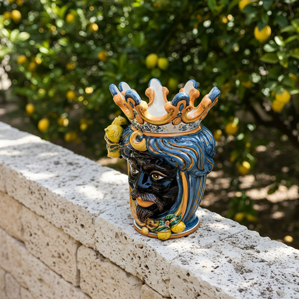 Testa h 40 limoni blu e arancio maschio moro