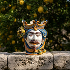 Testa di Moro con Limoni h 25 cm — Maschio Bianco, Blu e Arancio