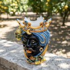 Testa di Moro con Limoni h 25 cm — Maschio Moro, Blu e Arancio
