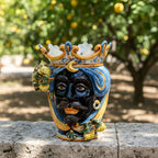 Testa di Moro con Limoni h 25 cm — Maschio Moro, Blu e Arancio