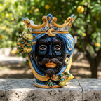 Testa di Moro con Limoni h 25 cm — Maschio Moro, Blu e Arancio