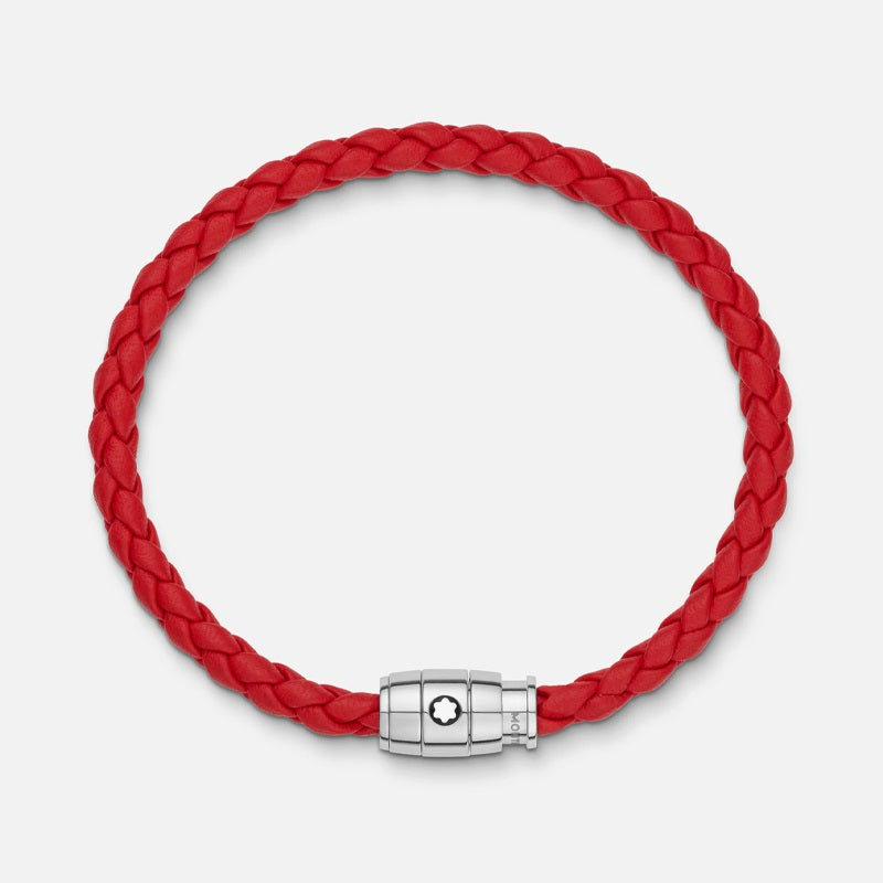 Montblanc red braided leather bracelet 3-ring closure size S 130901 60
