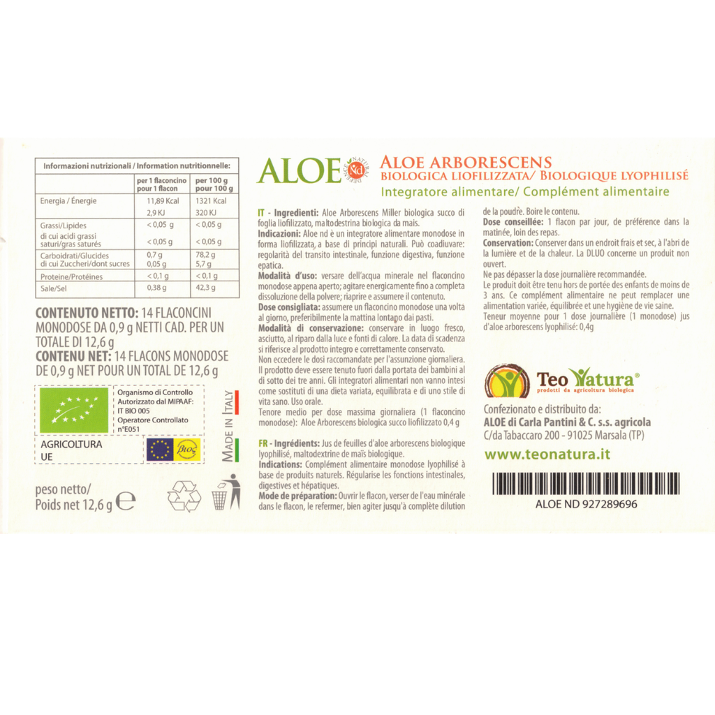 Organic Lyophilized Aloe Arborescens | ALOE ND | Concentrated Supplement - 14 Vials