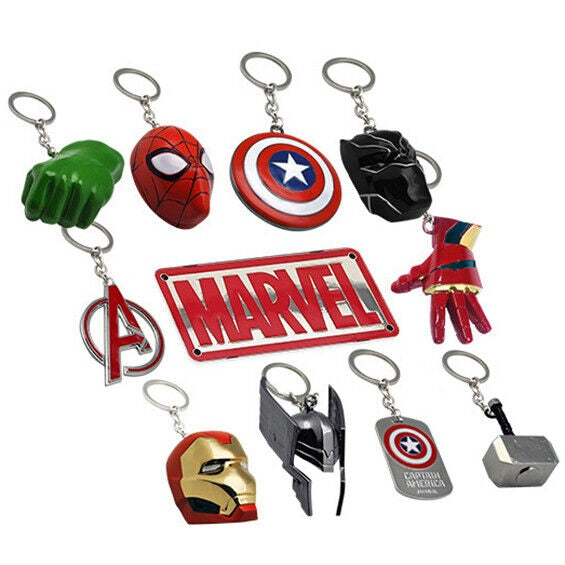 Marvel Gift Box 11 Metal Keychains Avengers Spiderman Hulk America.
