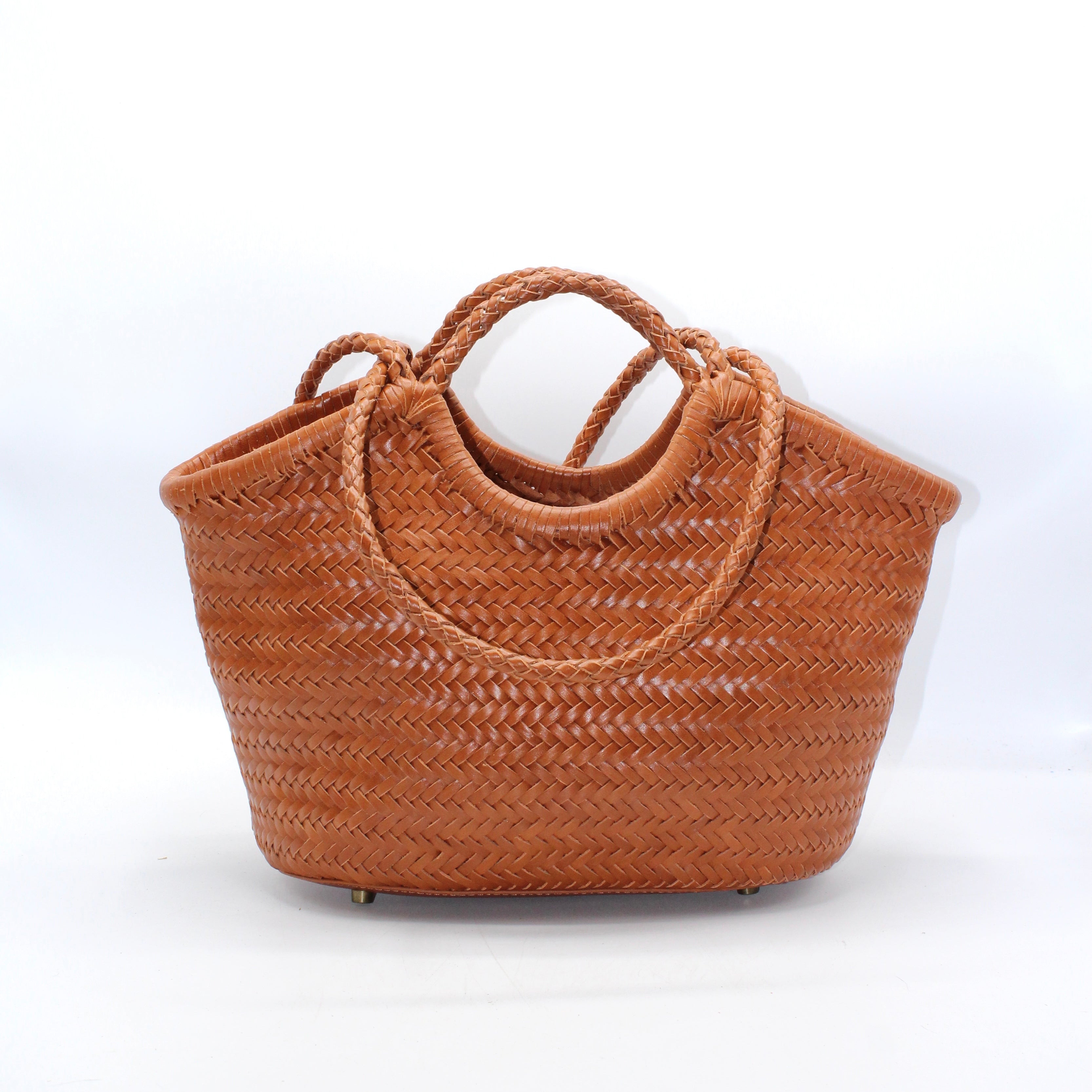 Celia-Handmade Woven Top Grain Leather Bag Caramel Colour