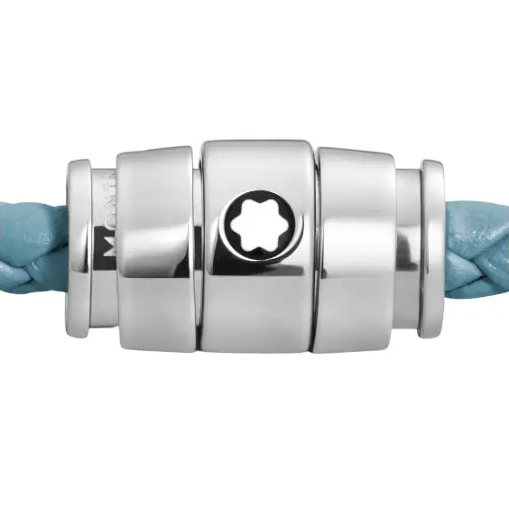 Montblanc Meisterstück Smokey Blue Leather and Steel 3-Ring Bracelet Size L 13429368