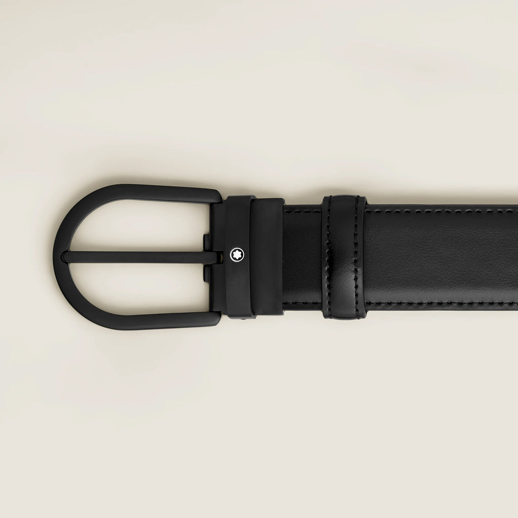 Montblanc 35mm black leather belt with horseshoe buckle 199650