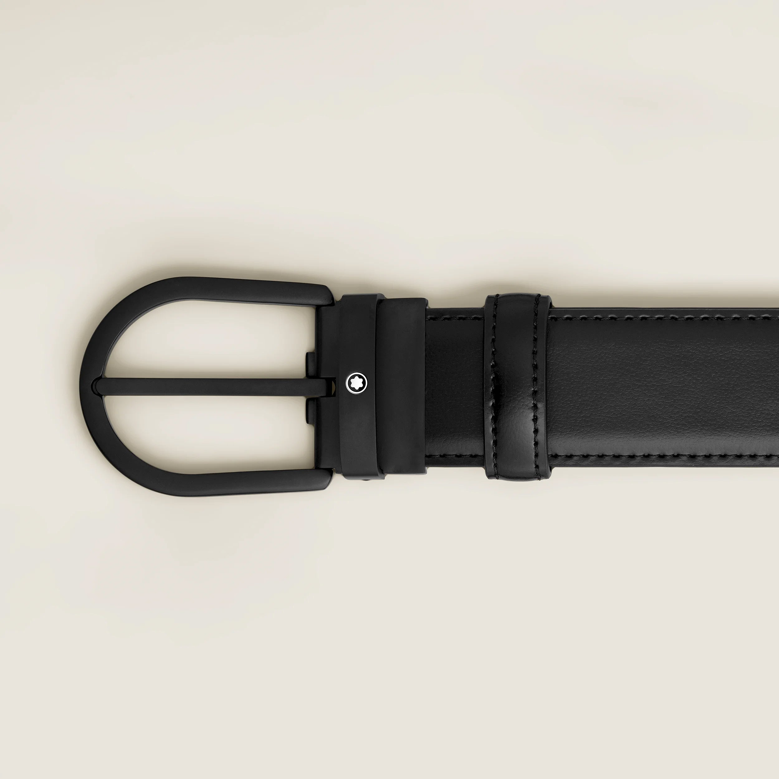 Montblanc 35mm black leather belt with horseshoe buckle 199650