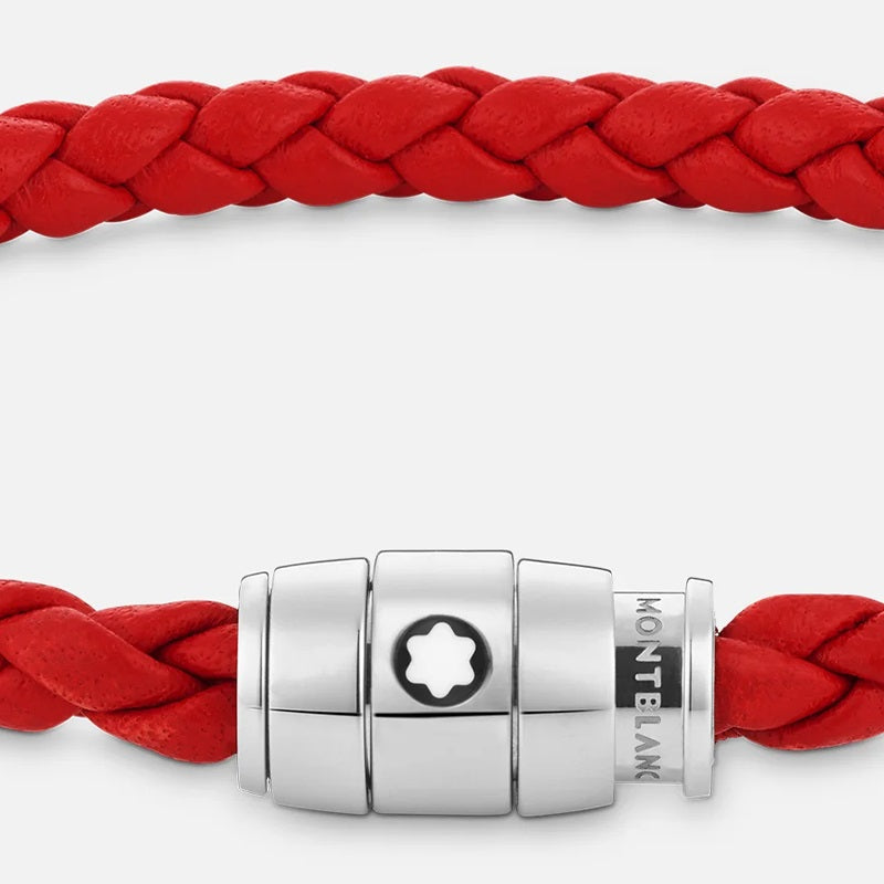 Montblanc red braided leather bracelet 3-ring closure size S 130901 60