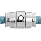 Montblanc Meisterstück Smoky Blue Leather and Steel 3-Ring Bracelet Size M 13429363