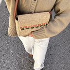 Zera - Borsa Messenger Fatta a Mano in Raffia Naturale Verde Pastello e Ambra
