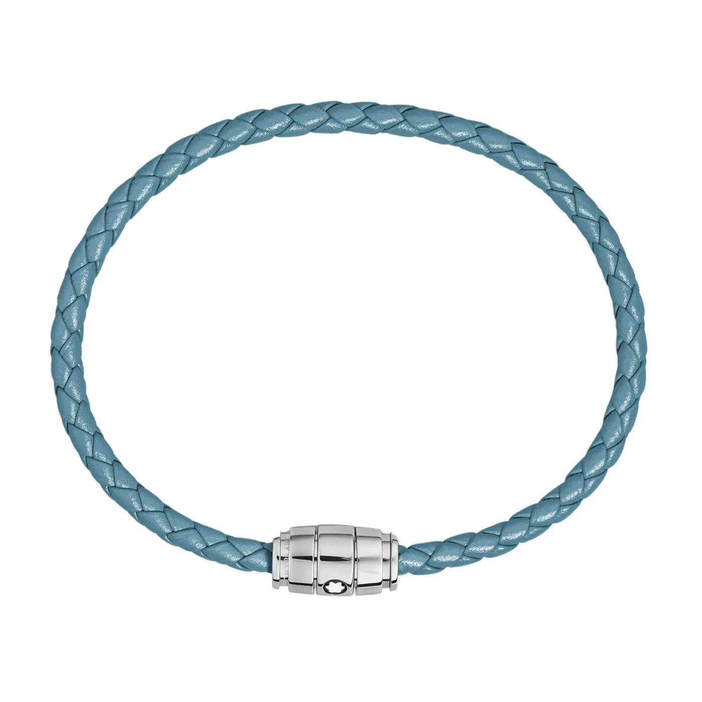 Montblanc Meisterstück Smokey Blue Leather and Steel 3-Ring Bracelet Size L 13429368
