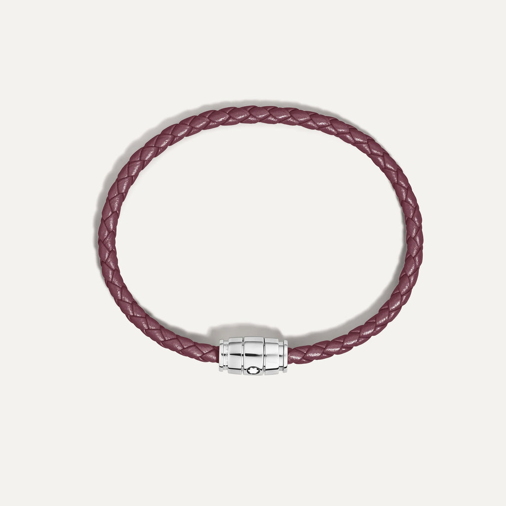 Montblanc 3-ring steel and leather Meisterstück Cassis bracelet size M 13431363