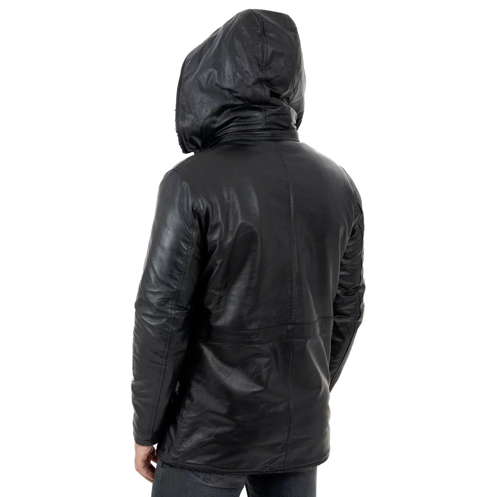 Men's Slim Black Genuine Leather Jacket Shearling Style Pockets Zipper Rindway