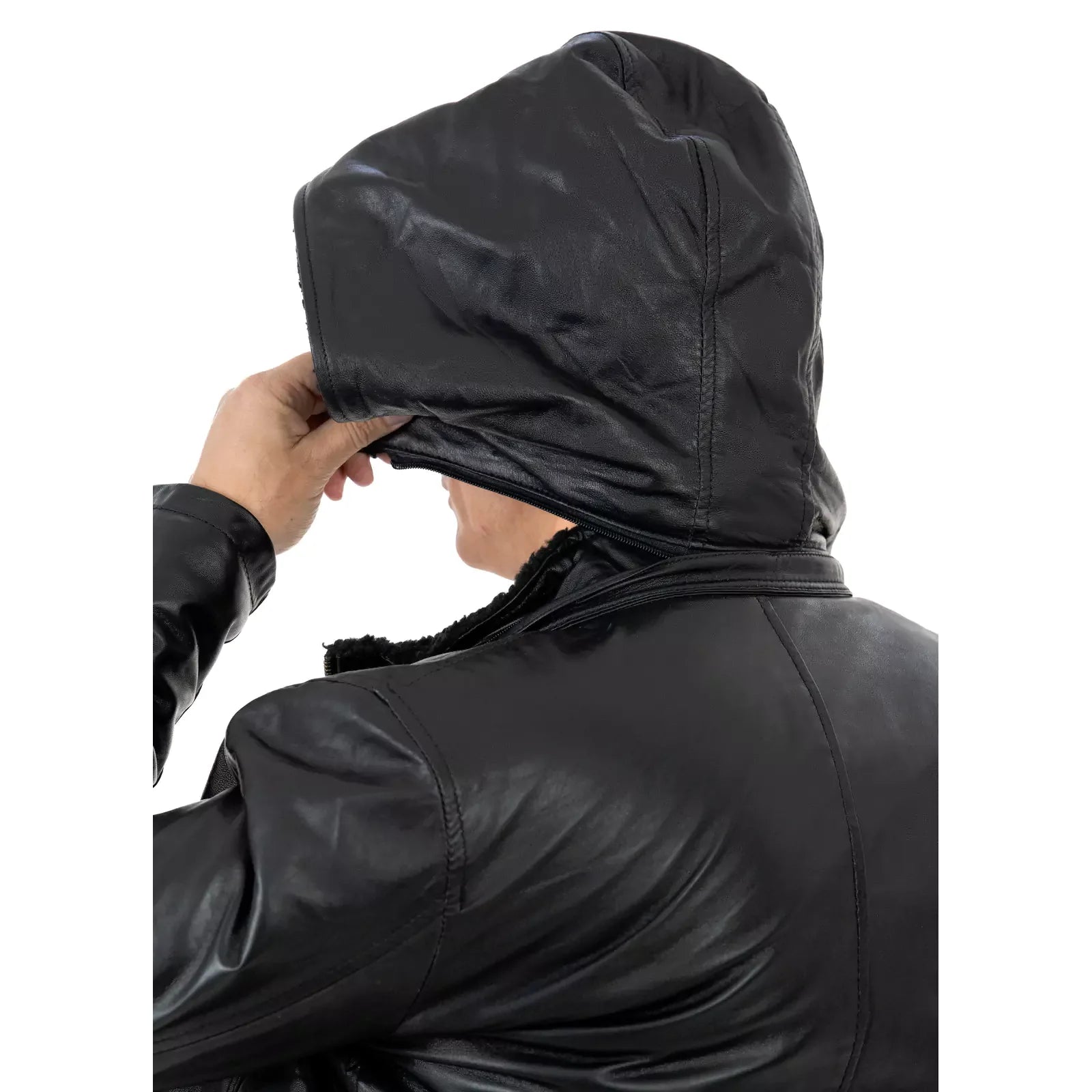 Men's Slim Black Genuine Leather Jacket Shearling Style Pockets Zipper Rindway