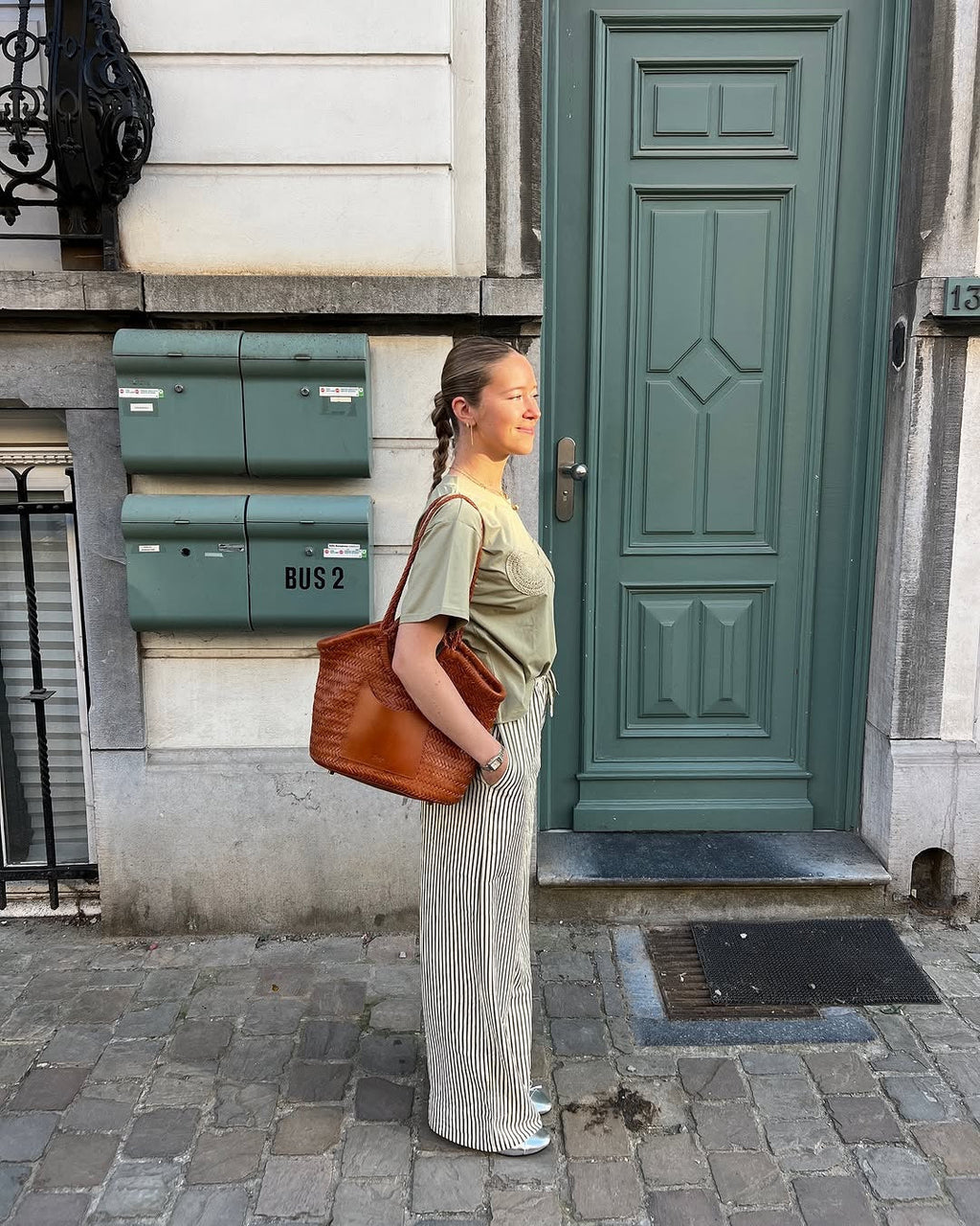 Celia-Handmade Woven Top Grain Leather Bag Caramel Color
