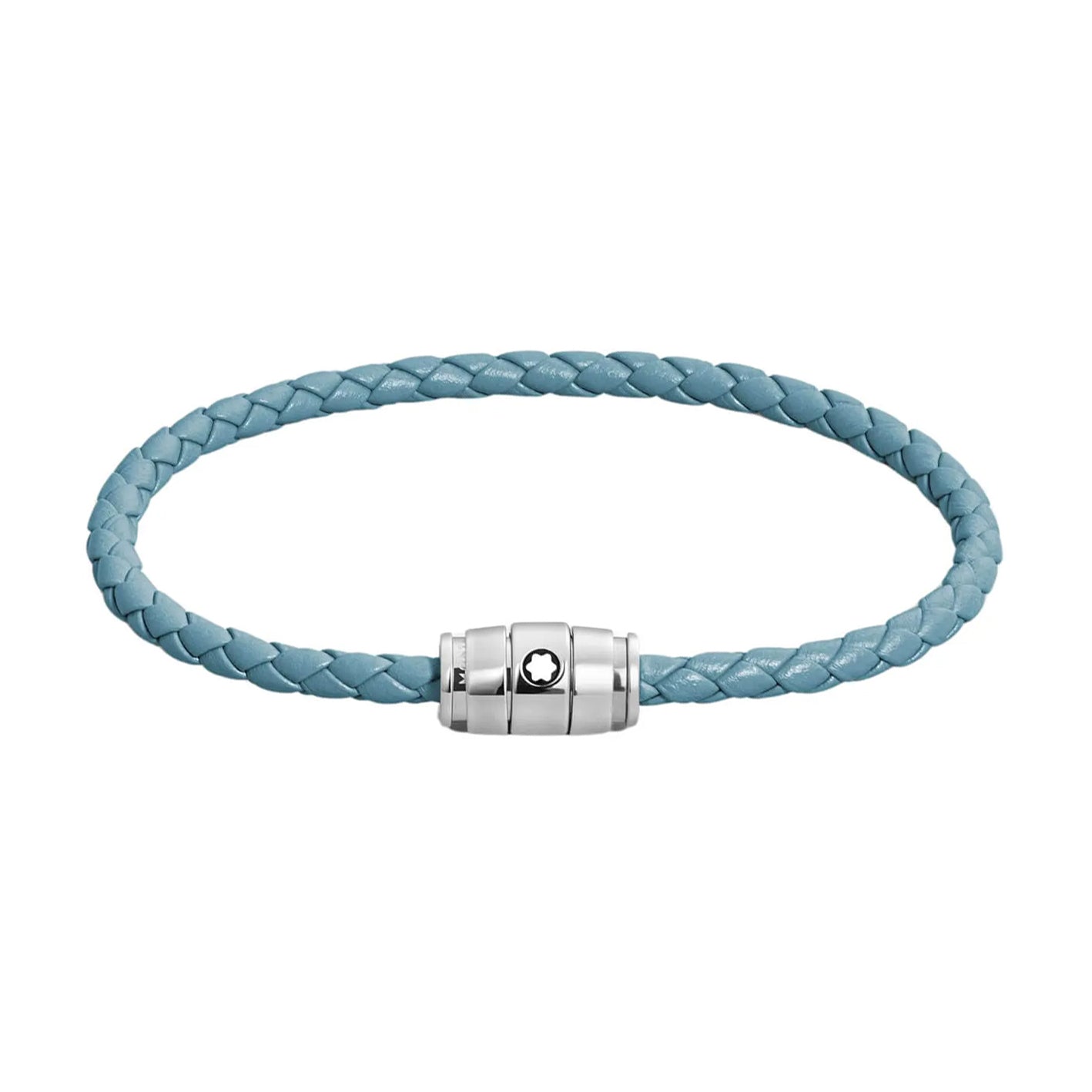 Montblanc Meisterstück Smokey Blue Leather and Steel 3-Ring Bracelet Size L 13429368