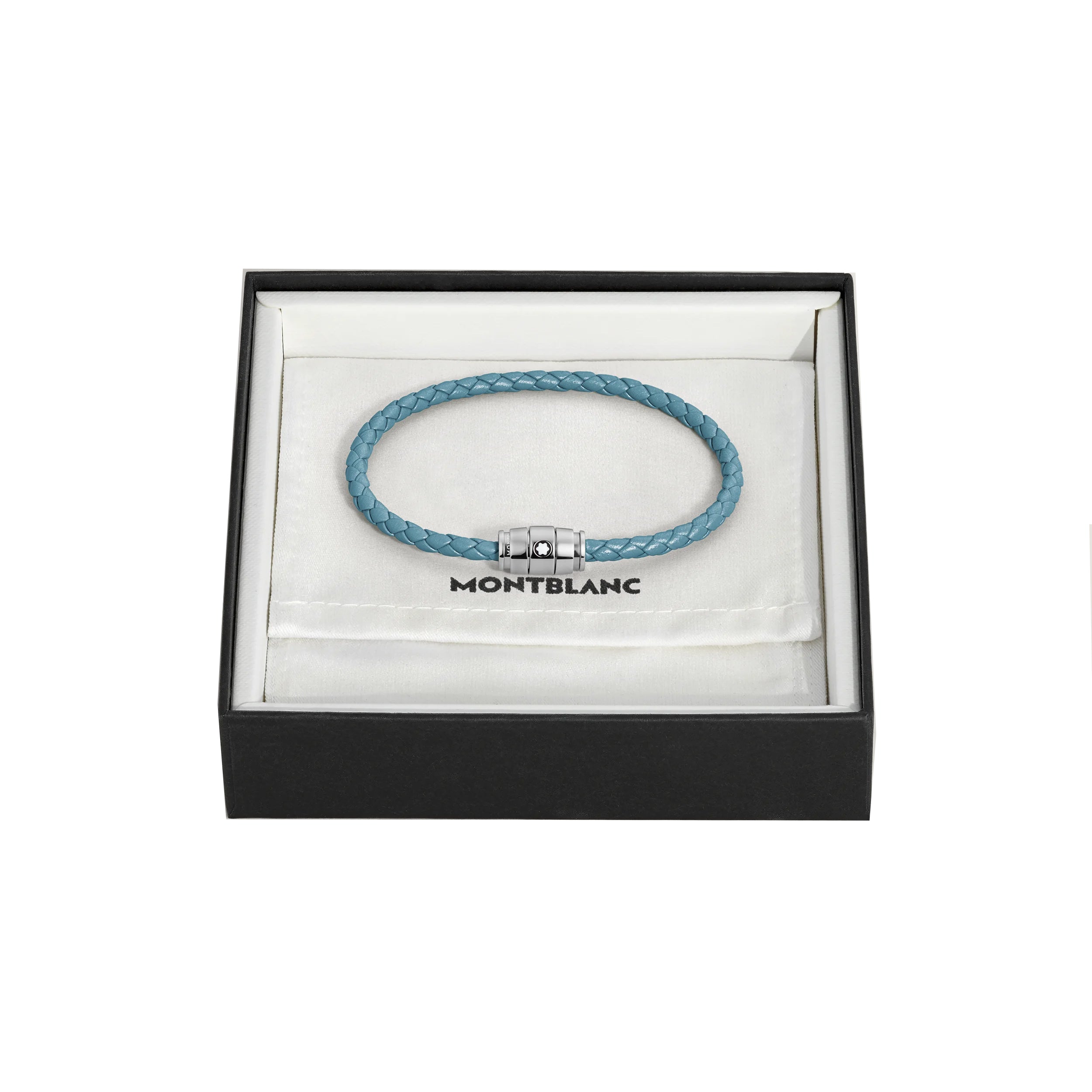 Montblanc Meisterstück Smoky Blue Leather and Steel 3-Ring Bracelet Size S 13429360