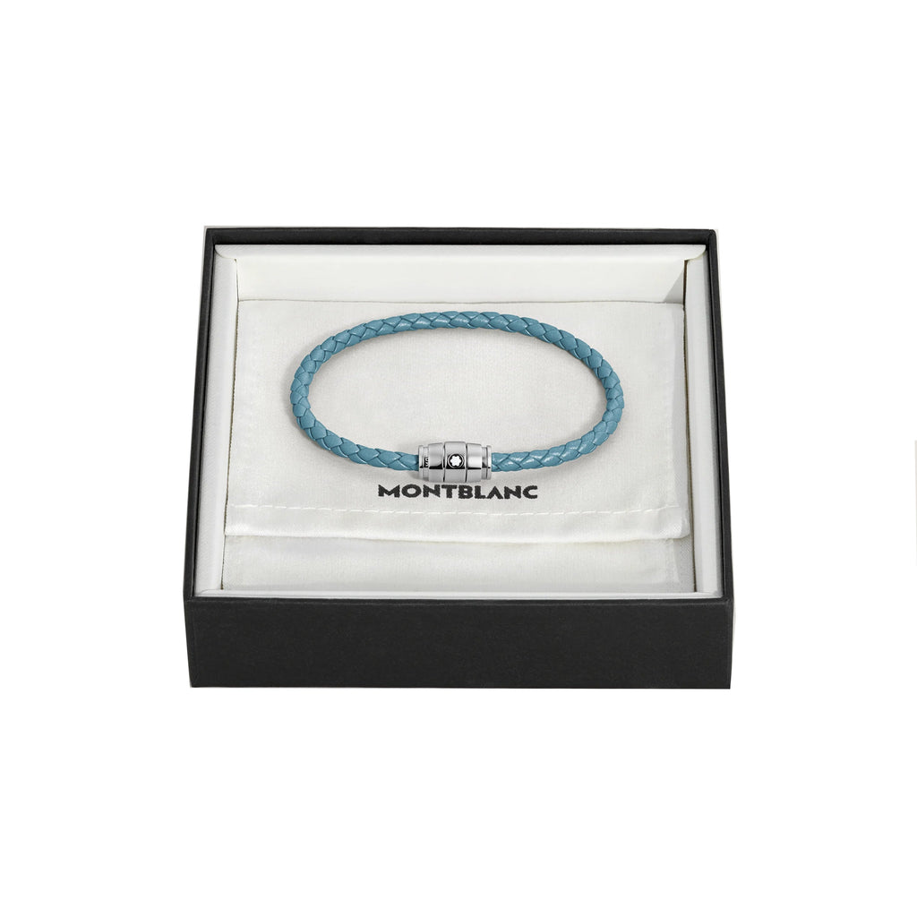 Montblanc Meisterstück Smokey Blue Leather and Steel 3-Ring Bracelet Size L 13429368