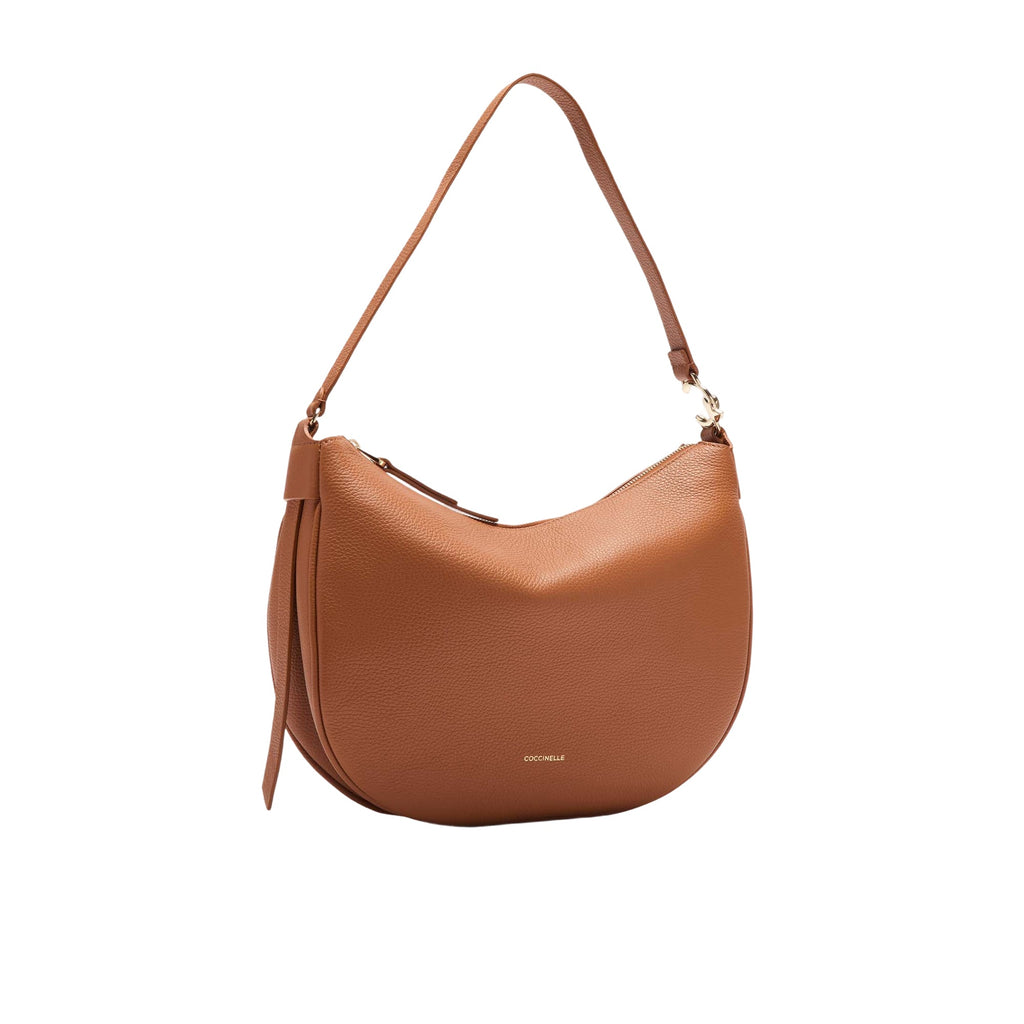 COCCINELLE Women's Brown Leather Hobo Shoulder Bag, C-Easy Medium