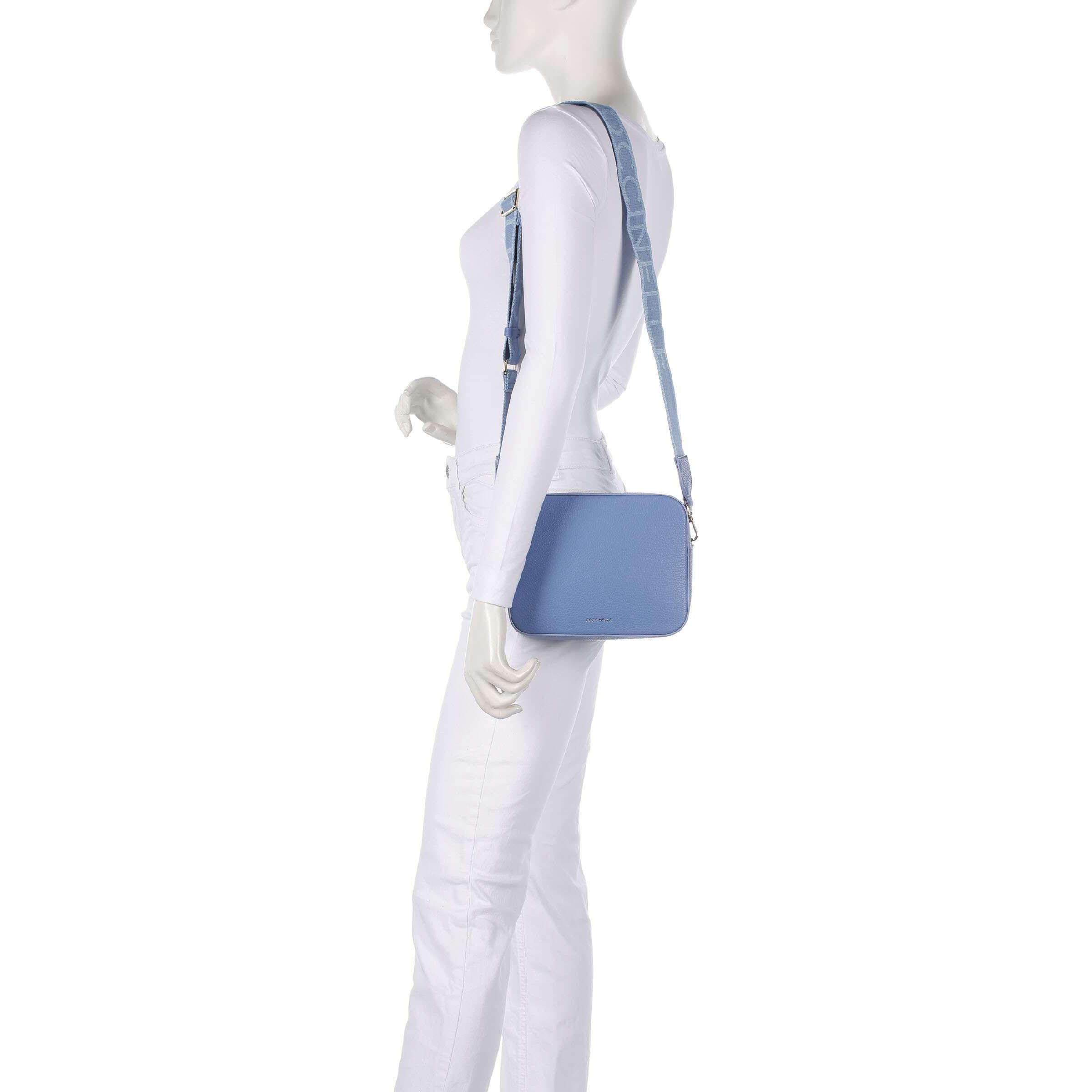 COCCINELLE Women's Blue Shoulder Bag, Genuine Leather, Tebe Large