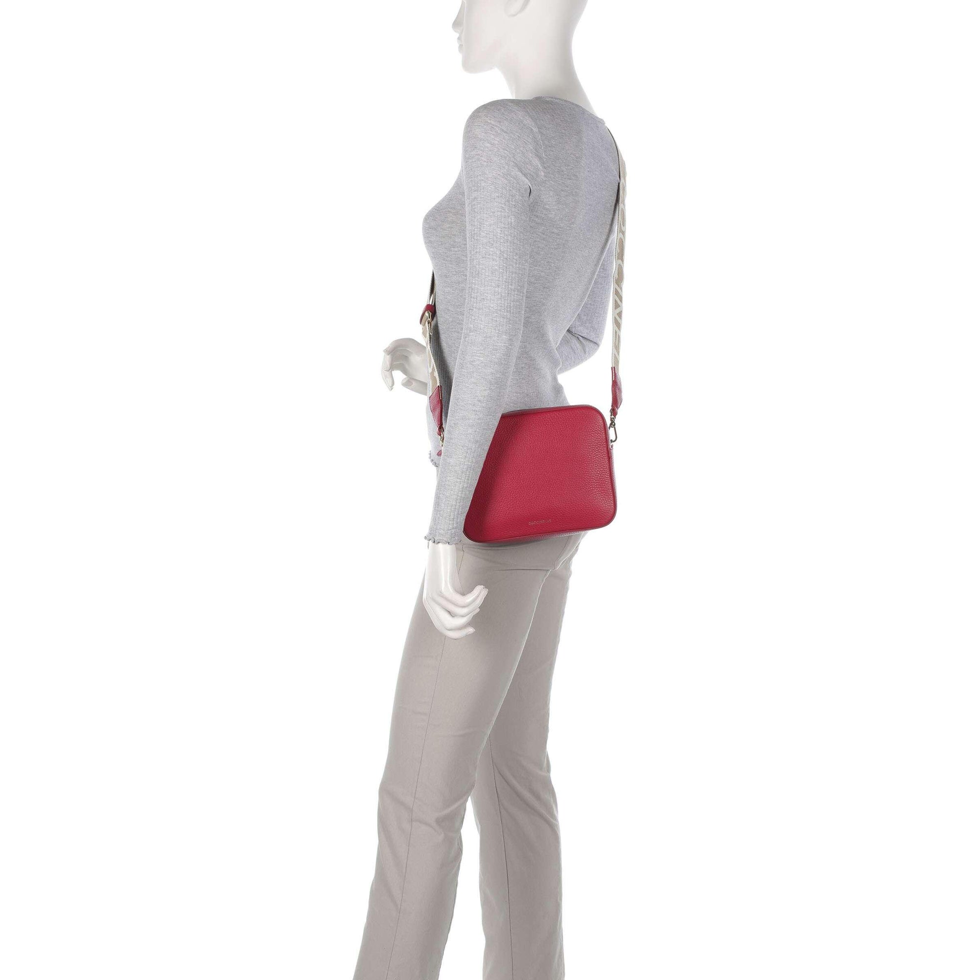 COCCINELLE Women's Red Shoulder Bag, Made of Genuine Leather, Tebe Large