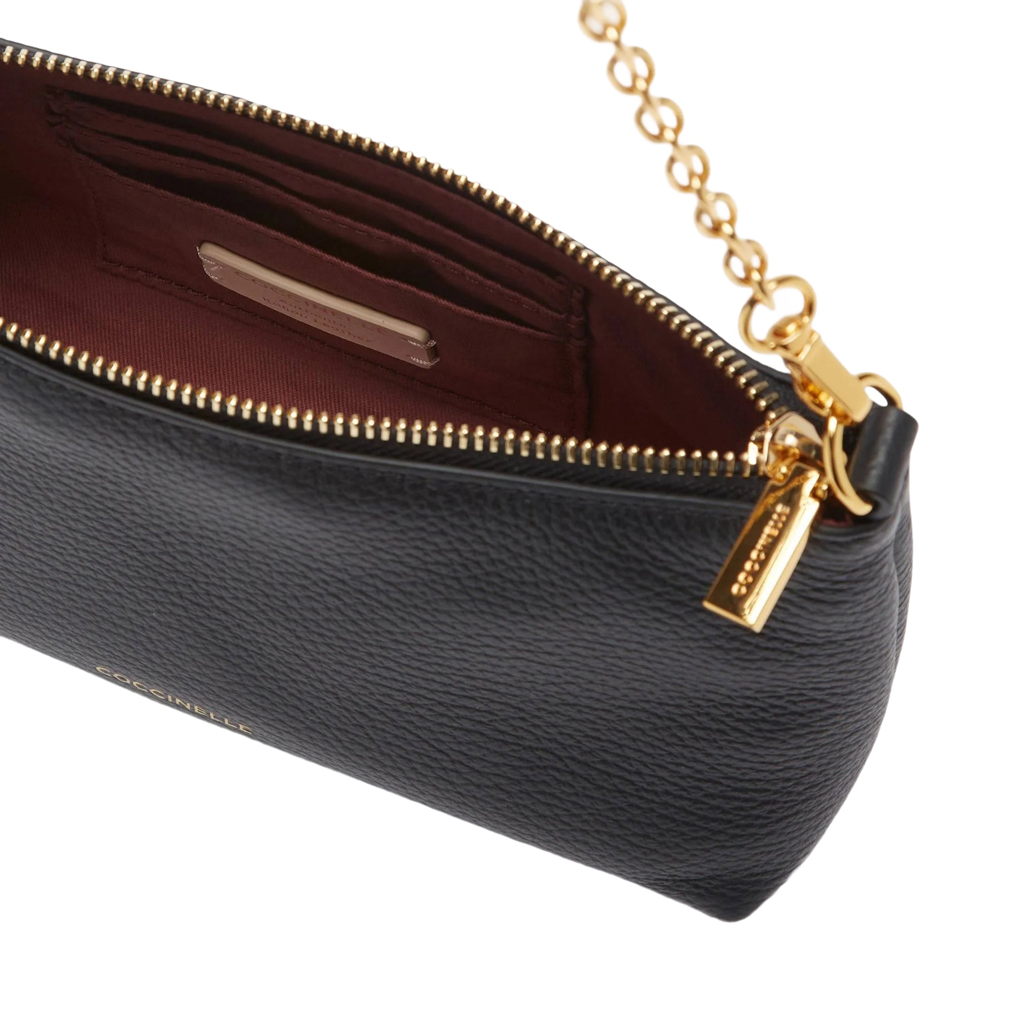 COCCINELLE Borsa Donna Nera con Catena e Tracolla Regolabile, In Vera Pelle, Aura