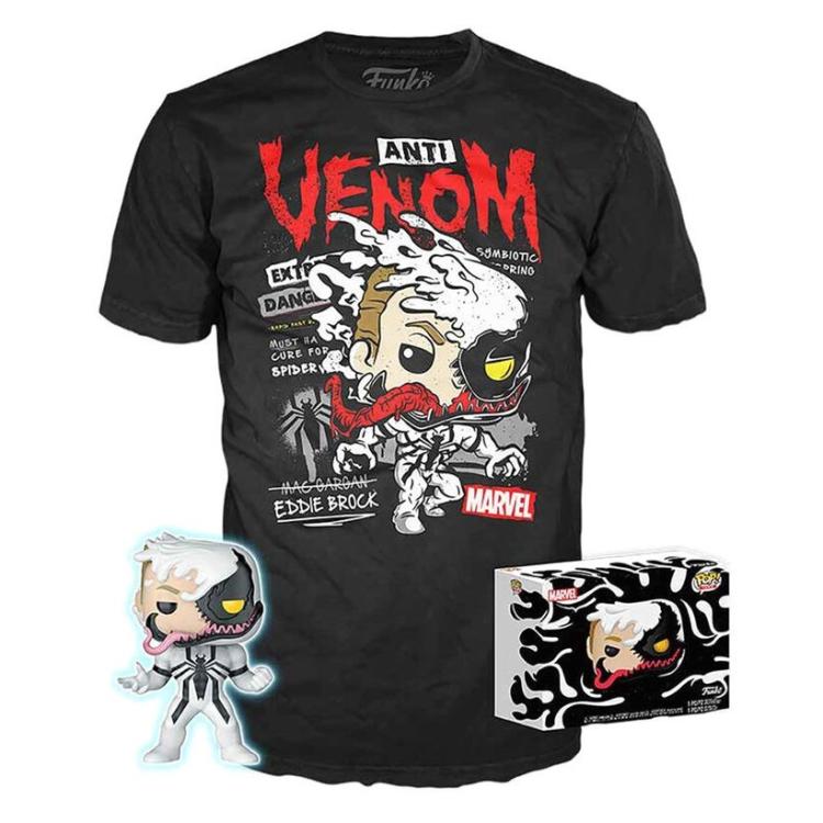 Funko Pop ! Tees Marvel Anti Venom (401) Eddie Brock Gitd 9Cm Figure + T-Shirt M