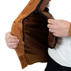 Men's Slim Burnt Suede Genuine Leather Bomber Jacket with Buttons and Large Pockets Rindway