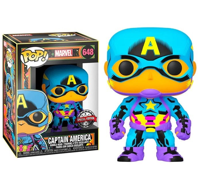 Funko Pop! Marvel - (648) Captain America Black Light Special Edition 9cm Vinyl Figure