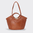 Celia-Handmade Woven Top Grain Leather Bag Caramel Color