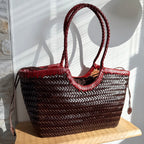 Carmel - Handwoven Bicolor Tote Bag Retro Red & Coffee