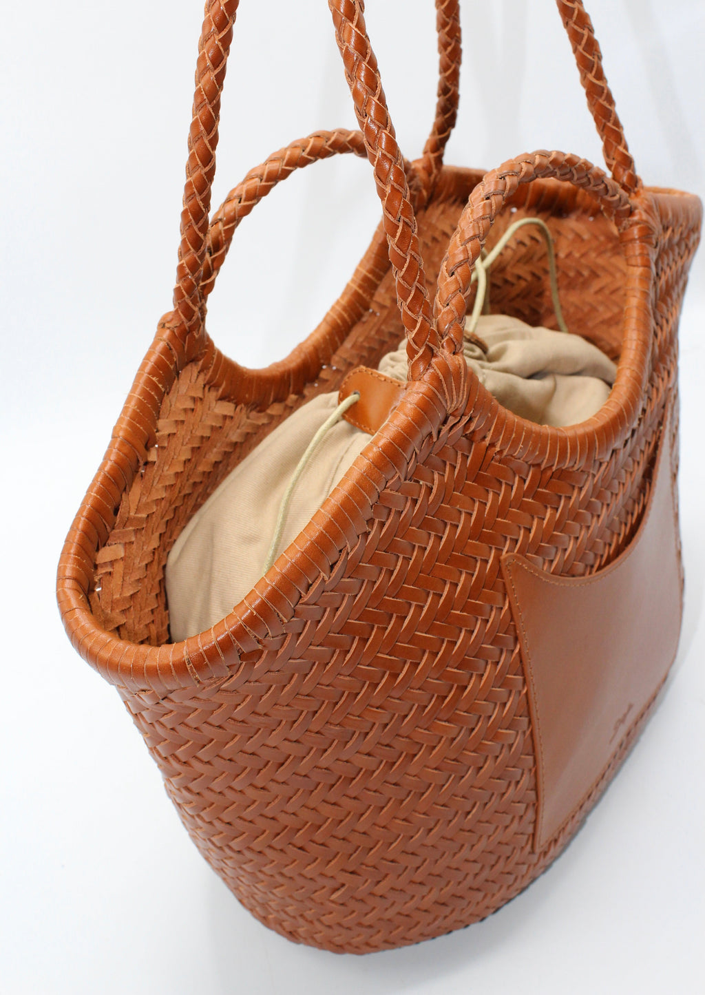 Celia-Handmade Woven Top Grain Leather Bag Caramel Color