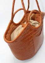 Celia-Handmade Woven Top Grain Leather Bag Caramel Color