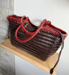 Carmel - Handwoven Bicolor Tote Bag Retro Red & Coffee