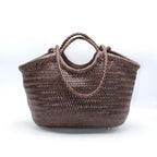 Celia-Handmade Woven Top Grain Leather Bag Coffee Colour