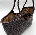 Carmel - Genuine Leather U Shape Handwoven Tote Bag Coffee