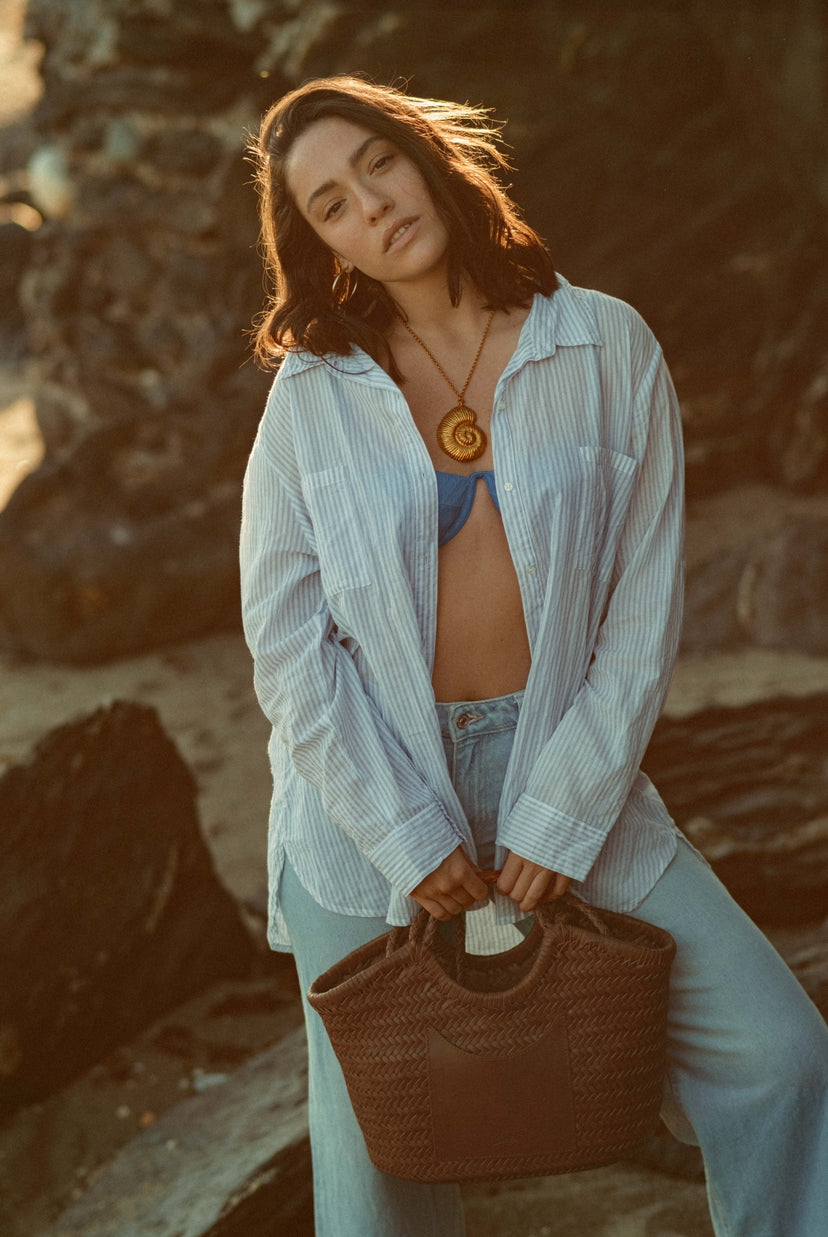 Celia-Handmade Woven Top Grain Leather Bag Caramel Color
