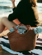 Celia-Handmade Woven Top Grain Leather Bag Caramel Color