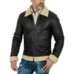 Giacca Biker In Vera Pelle Nero Interno Nero Uomo Slim In Stile Montone Collo Con Fibbia Rindway