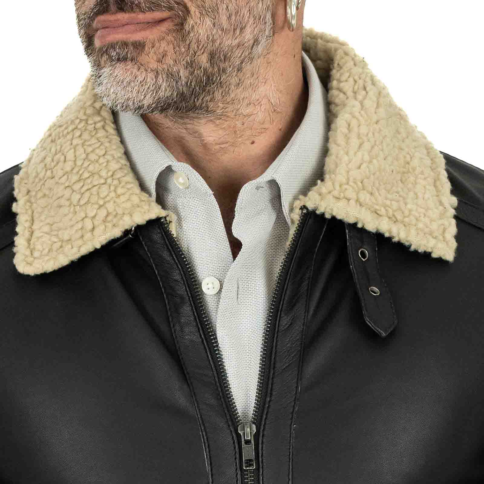Men's Black Genuine Leather Biker Jacket Slim Lambskin Style Buckle Collar Rindway