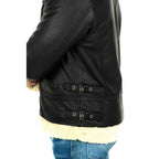 Giacca Biker In Vera Pelle Nero Interno Nero Uomo Slim In Stile Montone Collo Con Fibbia Rindway