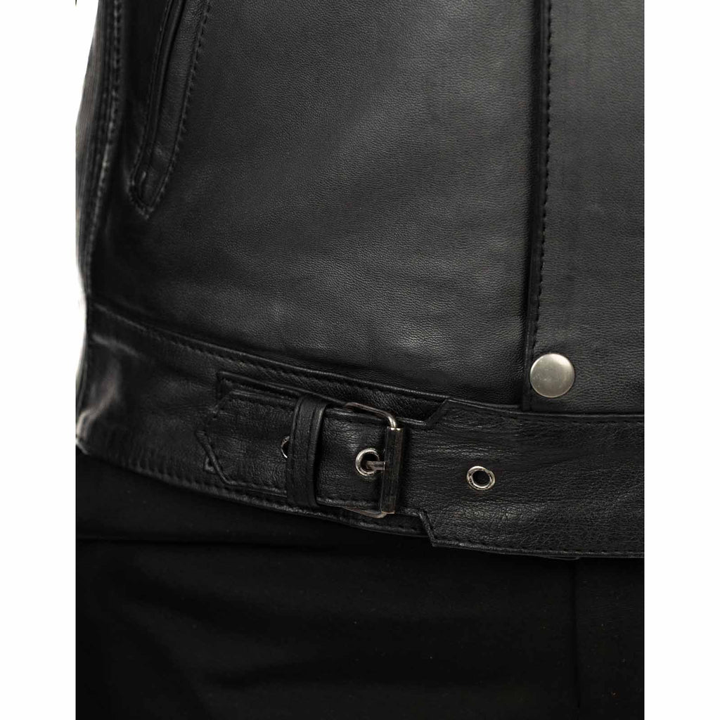 Giacca Biker In Vera Pelle Nera Uomo Slim Chiusura Principale Cerniera E Patta Rindway