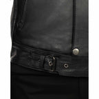 Giacca Biker In Vera Pelle Nera Uomo Slim Chiusura Principale Cerniera E Patta Rindway