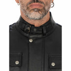 Giacca Biker In Vera Pelle Nera Uomo Slim Chiusura Principale Cerniera E Patta Rindway
