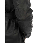 Men's Black Genuine Leather Long Jacket Slim Fit with Large Pockets and Waist Belt Rindway